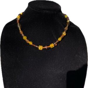 PANNEE by Panacea Elegant Amber and Brown Beaded Necklace 18”